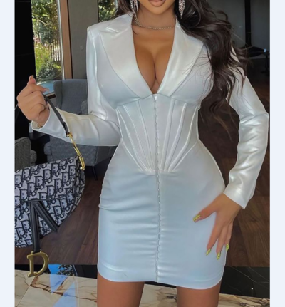 Casual Sexy V-Neck White Skinny Dress
