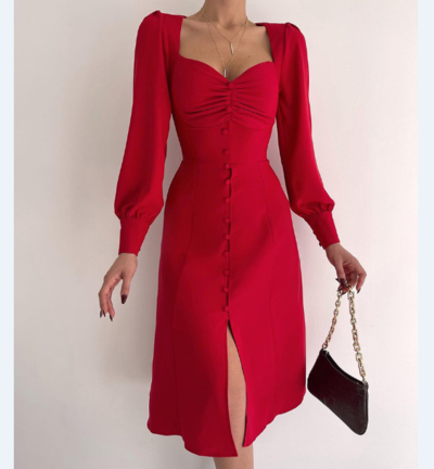Casual Sexy Red Long Sleeve Dress