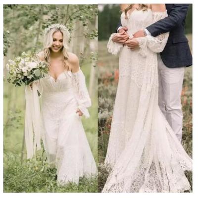 Country boho wedding dresses bridal gown with detachable long sleeves sweetheart neck sweep train a line plus size custom made 