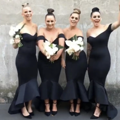 Off shoulder black bridesmaid dresses