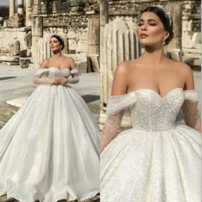 Sparkly off shoulder wedding dresses bridal gown - Thumbnail 2