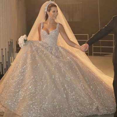 Straps sparkly wedding dresses bridal gown - Thumbnail 3