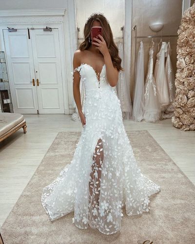 Stunning A Line Off the Shoulder Lace Wedding Dress