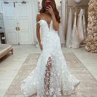 Stunning A Line Off the Shoulder Lace Wedding Dress - Thumbnail 1