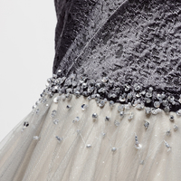 Gray tulle beads long prom dress A line evening dress - Thumbnail 3