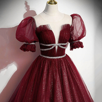 Shiny tulle sequins long prom dress A line evening gown - Thumbnail 6