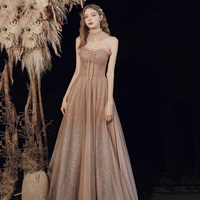 Shiny tulle sequins long prom dress A line evening dress - Thumbnail 3