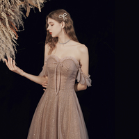 Shiny tulle sequins long prom dress A line evening dress - Thumbnail 2