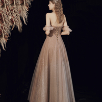 Shiny tulle sequins long prom dress A line evening dress - Thumbnail 5