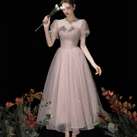 Pink tulle beads short prom dress A line homecoming dress - Thumbnail 3