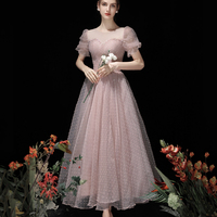 Pink tulle beads short prom dress A line homecoming dress - Thumbnail 5