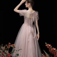 Pink tulle beads short prom dress A line homecoming dress - Thumbnail 7