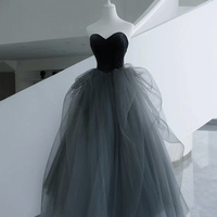 Black and gray tulle long prom dress A line evening dress - Thumbnail 3