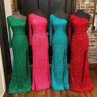 Hot Pink Sequins Long Prom Dress with One Sleeve，742 - Thumbnail 2