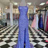 Sparkle Lavender Sqeuined Prom Dress with Slit,744 - Thumbnail 2