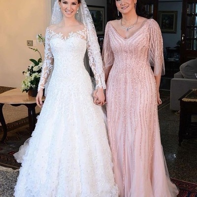 Pink v neck mother of the bride dresses with beading,750