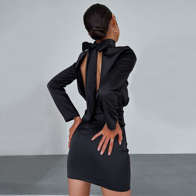 Long Sleeve Open Back Butterfly Turtleneck Dress