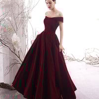 Burgundy velvet long prom dress formal dress,1291 - Thumbnail 1