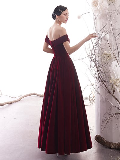 Burgundy velvet long prom dress formal dress,1291