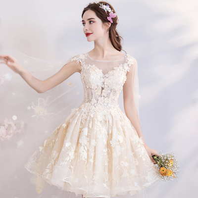 Champagne tulle lace short prom dress homecoming dress - Thumbnail 2