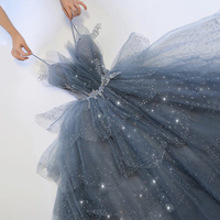 Blue Tulle Sequins Long Ball Gown Dress Formal Dress - Thumbnail 2