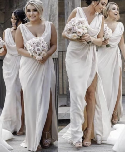 V Neck Bridesmaid Dresses Slit BD0