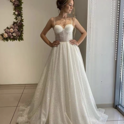 Sparkly wedding dresses bridal gown spaghetti straps wd5 - Thumbnail 2