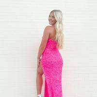 Sparkly Mermaid Strapless Hot Pink Sequins Prom Dress with Slit - Thumbnail 1