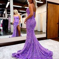 Sparkly Mermaid Lavender Velvet Sequins Prom Dresses - Thumbnail 1