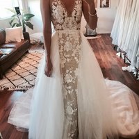Beach Boho Lace Wedding Dresses, Mermaid Lace Sleeveless V Neck Bridal Gowns with Detachable Train,307 - Thumbnail 4