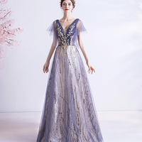 Purple tulle sequins long prom dress A line evening dress - Thumbnail 3