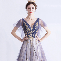 Purple tulle sequins long prom dress A line evening dress - Thumbnail 2