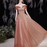 Red tulle sequins long prom dress A line evening dress - Thumbnail 5