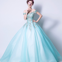 Blue tulle lace long ball gown dress blue evening dress - Thumbnail 1