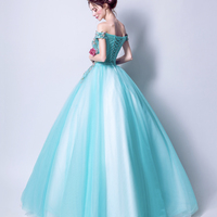 Blue tulle lace long ball gown dress blue evening dress - Thumbnail 3