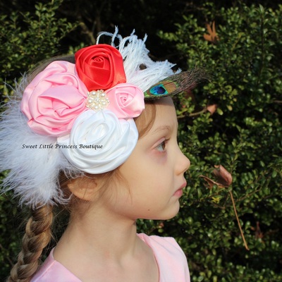 Rosette flower and feather headband - Thumbnail 4