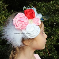 Rosette Flower and Feather Headband - Thumbnail 1