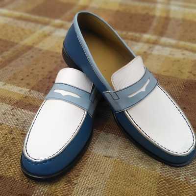 New handmade men's two tone penny loafer moccasin shoes