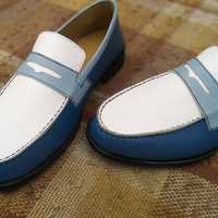 New Handmade Men's Two Tone Penny Loafer Moccasin Shoes - Thumbnail 1