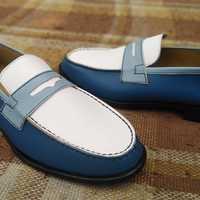 New Handmade Men's Two Tone Penny Loafer Moccasin Shoes - Thumbnail 2