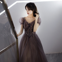 Cute tulle beads long prom dress A line evening dress - Thumbnail 3