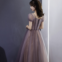 Cute tulle beads long prom dress A line evening dress - Thumbnail 5