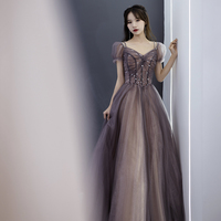 Cute tulle beads long prom dress A line evening dress - Thumbnail 7