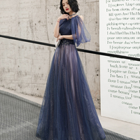 Blue tulle sequins long prom dress blue evening dress - Thumbnail 2