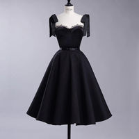 Black A line short prom dress A line homecoming dress - Thumbnail 1