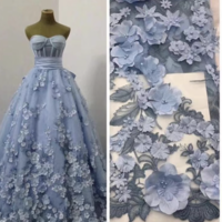 Dusty Blue Prom Dresses with 3D Flowers Corset - Thumbnail 1
