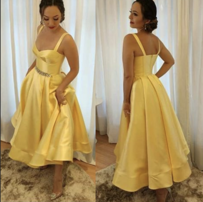 Straps Prom Dresses Ankle Length Waist with Beading