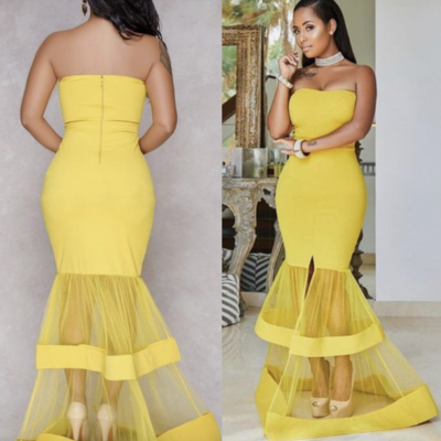 Yellow mermaid prom dresses for women - Thumbnail 4