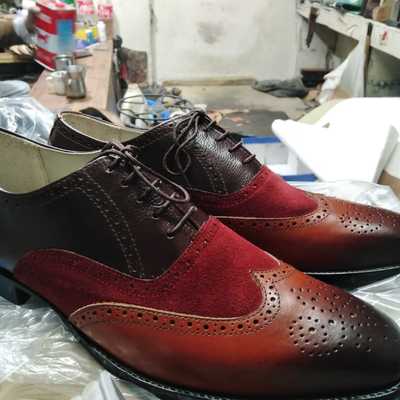 Luxury multicolor leather suede lace up wedding shoes - Thumbnail 1