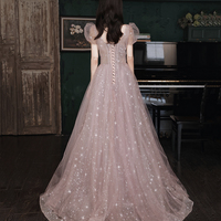 Pink tulle long prom dress A line evening gown - Thumbnail 5